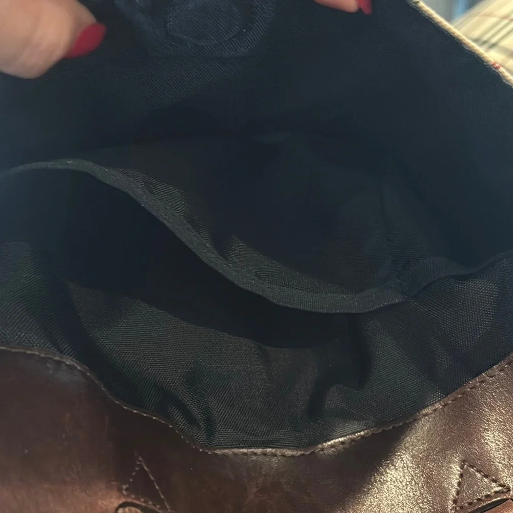 Burberry Checkered‎ Canvas Tote with Brown Accents